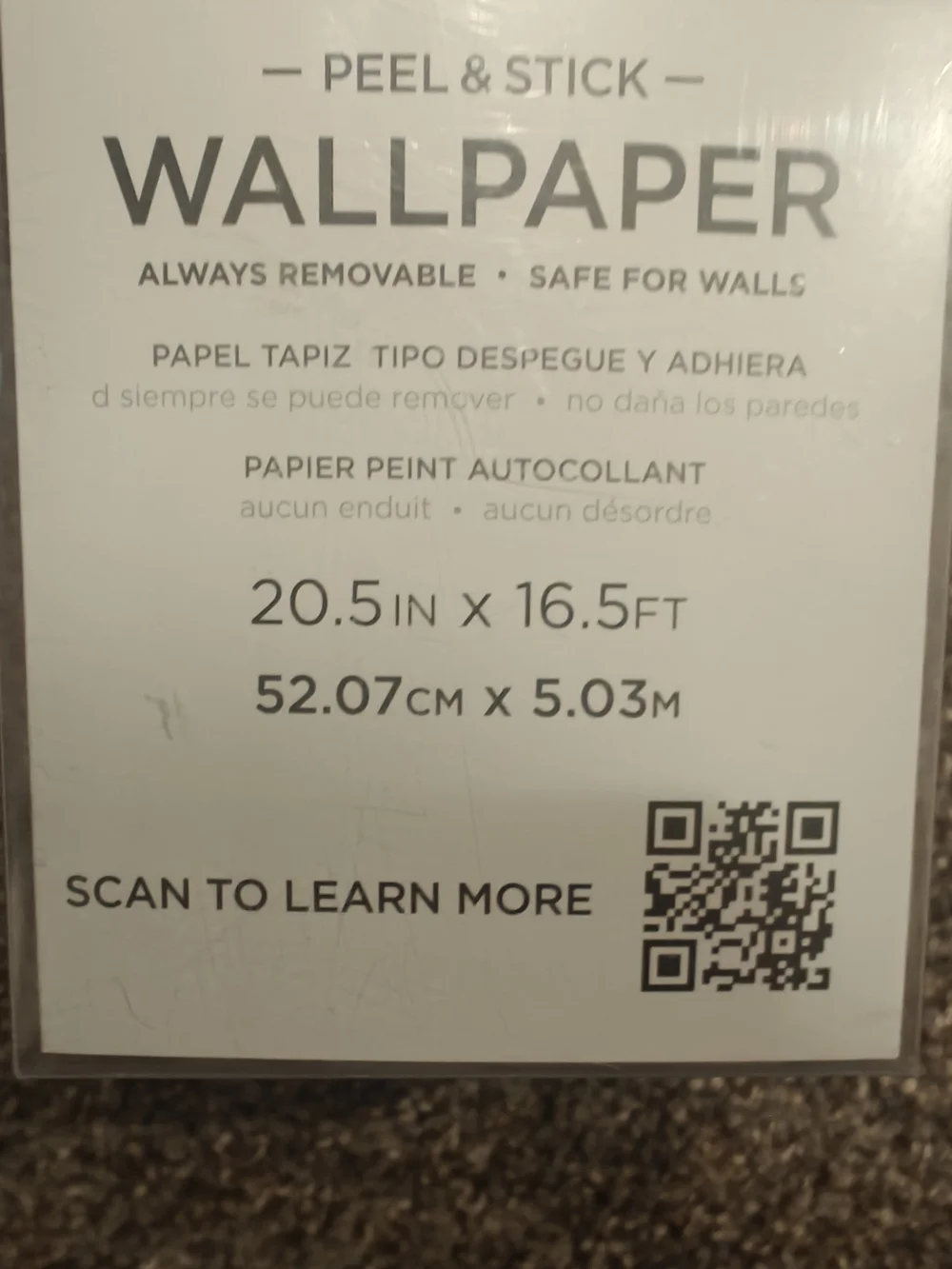 Peel & Stick Wallpaper Roll in Light/Chevron Gray Leaf Pattern